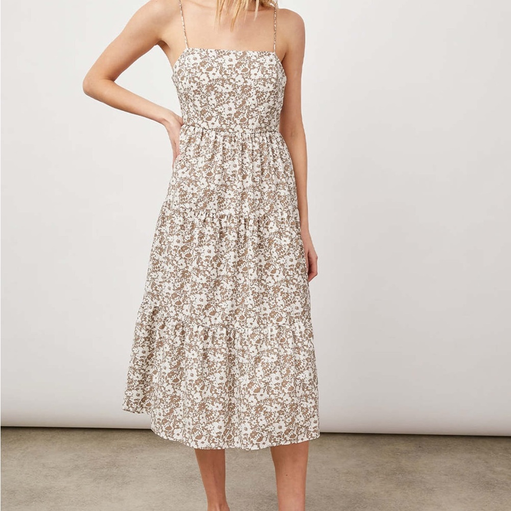 Rails Floral Tiered Midi Dress in Beige and White